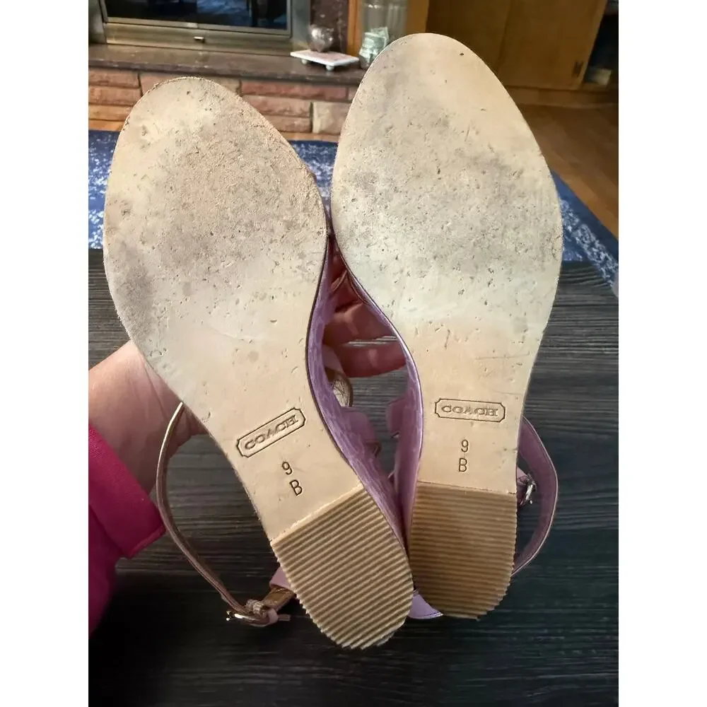 Y2K Coach Cathleen Pink Signature Jacquard Wedge Sandals Sz. 9